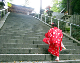 神社の階段を上る